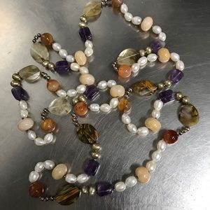 C.D. Peacock Pearl, Amethyst & Agate Necklace NWOT